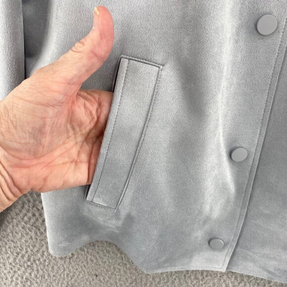 Chicos Jacket Womens 0 US Small Blue Grey Scuba Suede Stretch Snap Up Pocket NWT - Picture 5 of 11